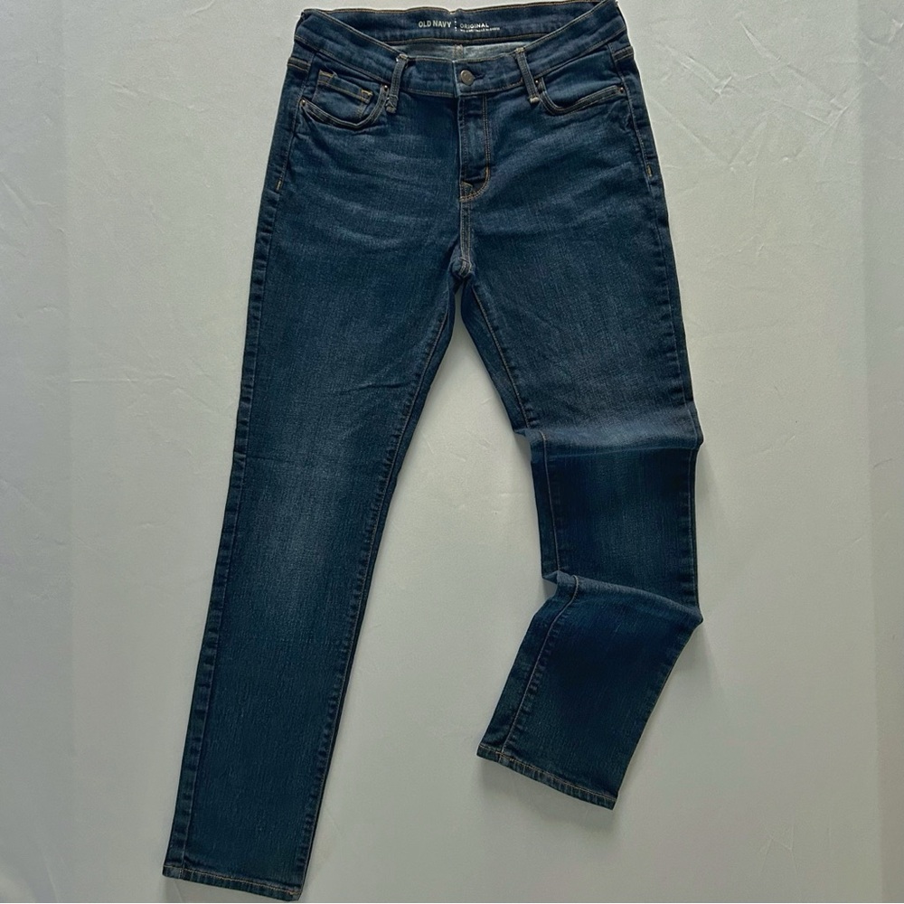Old Navy Dark Wash Mid-Rise Slim Straight Jeans Spring Trend Size 8